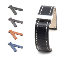 Load image into Gallery viewer, Marino Deployment : Alligator-Embossed Leather Watch Strap BLACK