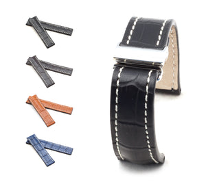 Marino Deployment : Alligator-Embossed Padded Leather Watch Strap BLUE