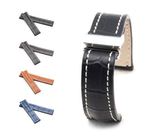 Load image into Gallery viewer, Marino Deployment : Alligator-Embossed Padded Leather Watch Strap GOLD BROWN