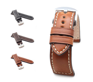 Marino Deployment: SHELL CORDOVAN Leather Watch Strap COGNAC 24mm